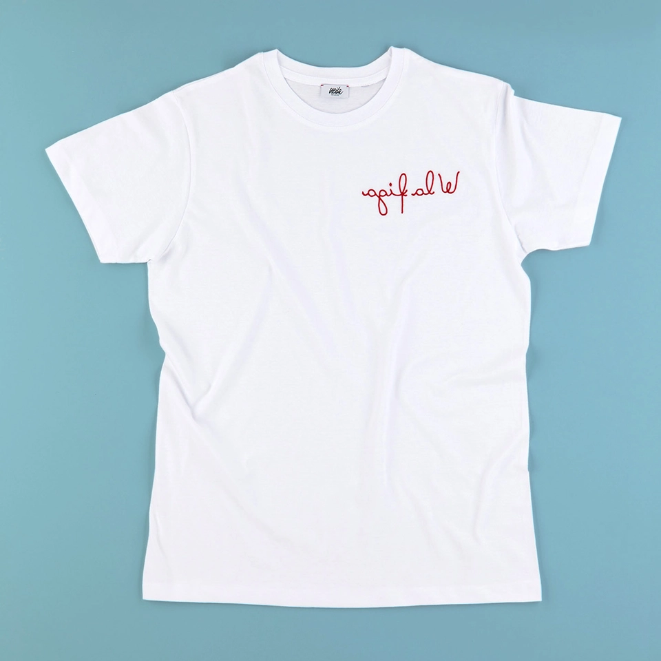 agif al w W la figa t shirt ricamata bianca unisex