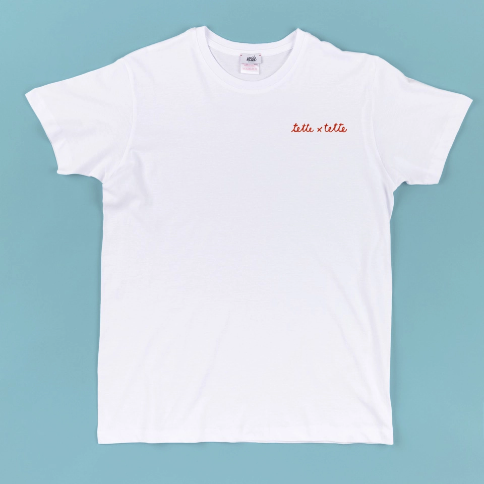 tette x tette t shirt ricamata bianca unisex